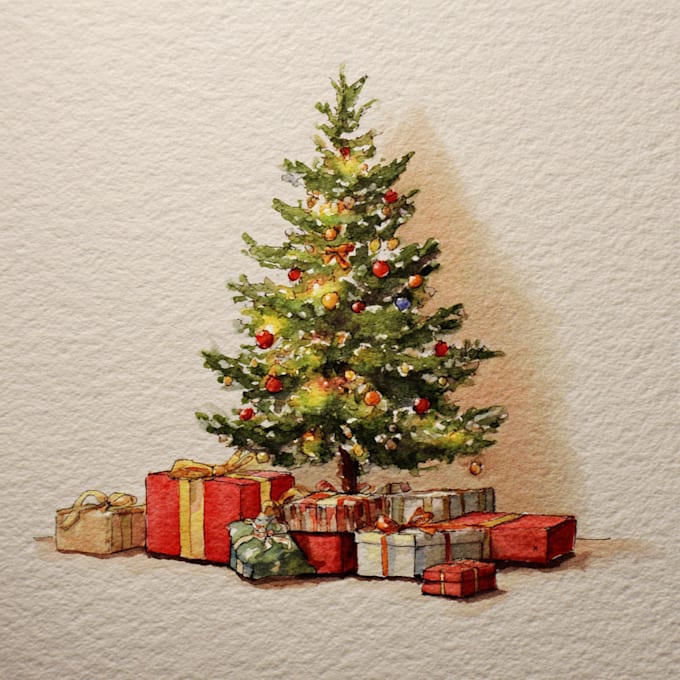 draw christmas card, invitation with watercolor