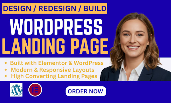 design responsive wordpress landing page with elementor, homepage design