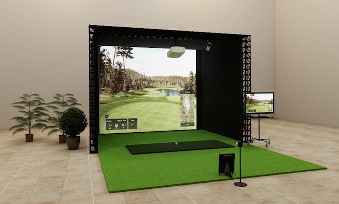 recreate 3d golf simulator setup,virtual golf studio, indoor traning,golf course