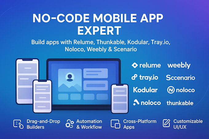 build kodular, noloco weebly relume tray io, goodbarber thunkable mobile app mvp