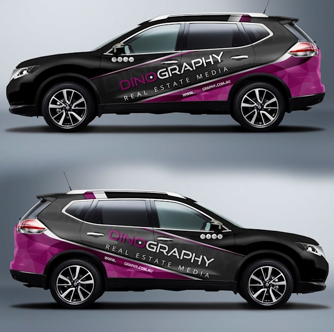 do car wrap design, vehicle graphics, van branding, truck design, racing car art