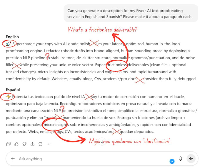 proofread ai generated texts and translations