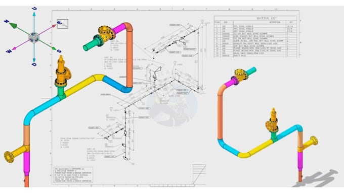 design piping plan, 2d 3d isometric, steel structure, fabrication dwg
