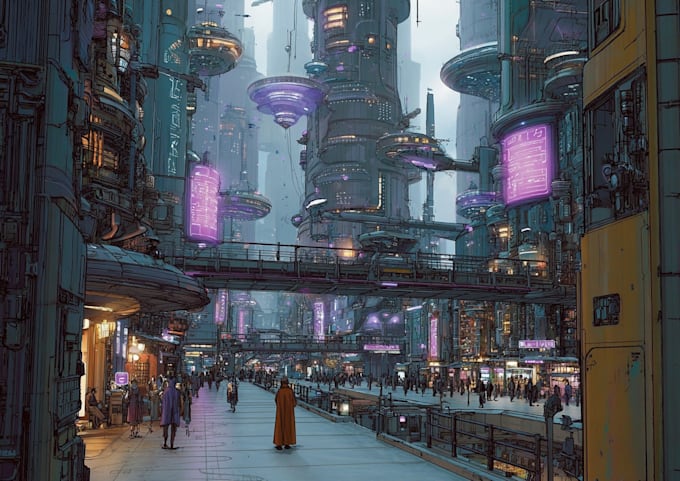 Draw a sci fi and cyberpunk futuristic city art by Oliveard | Fiverr
