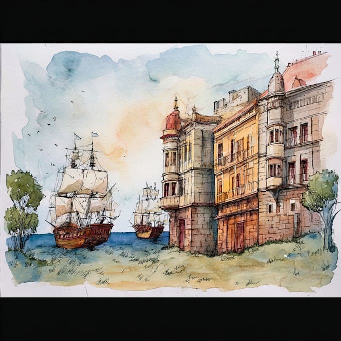 draw original watercolor landscape or architecture art