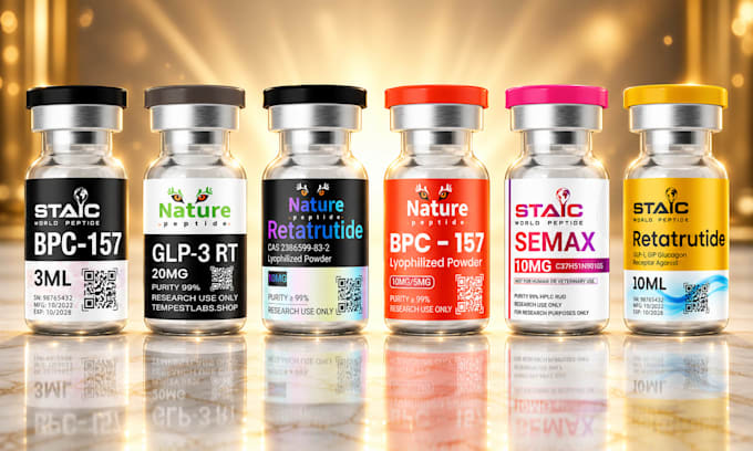 design peptide label, vial label, product label, and 3d mockup