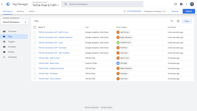 fix or setup tiktok pixel, events API conversion tracking via google tag manager