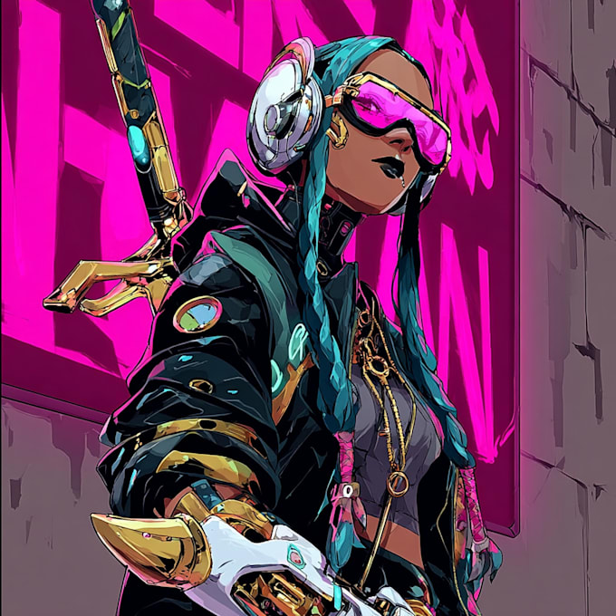 illustrate you as a cyberpunk style character