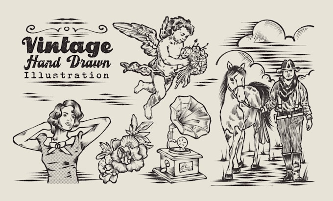 create retro vintage hand drawn illustrations with classic detail