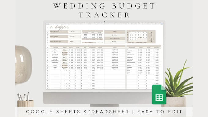 design wedding planner spreadsheet, budget planner, wedding google sheet tracker