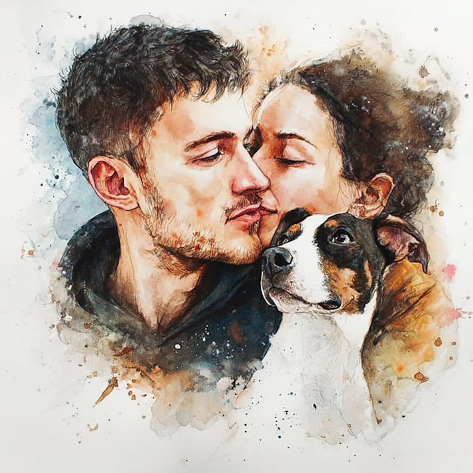 do custom water colour portraits couples, pets, loved ones