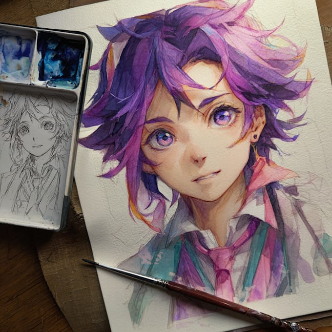 make a digital watercolor character art