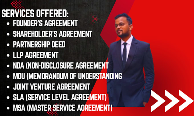 draft business contracts, nda, mou, partnership deed, and shareholder agreement