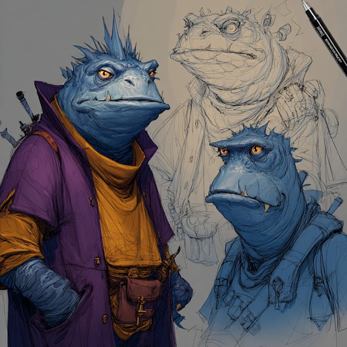 Dibujar arte conceptual e ilustración de personajes y monstruos