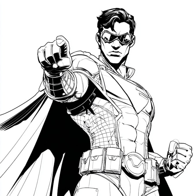 Draw black and white comic superhero character line art by Pannopse ...