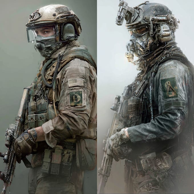 create realistic military, war, or sci fi illustrations