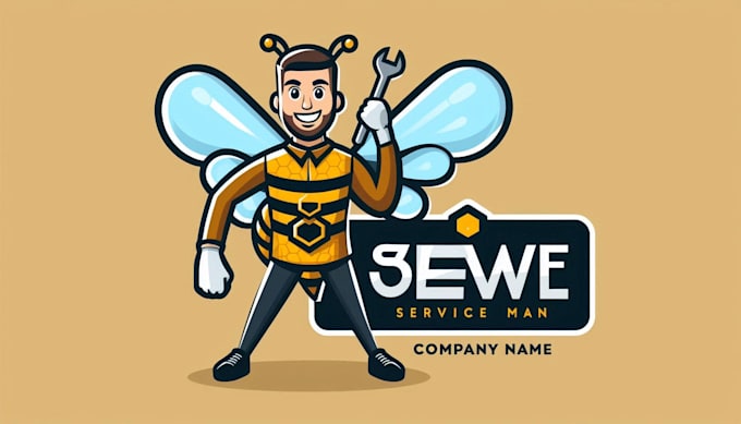 create bee service man mascot logo design with fastest delivery
