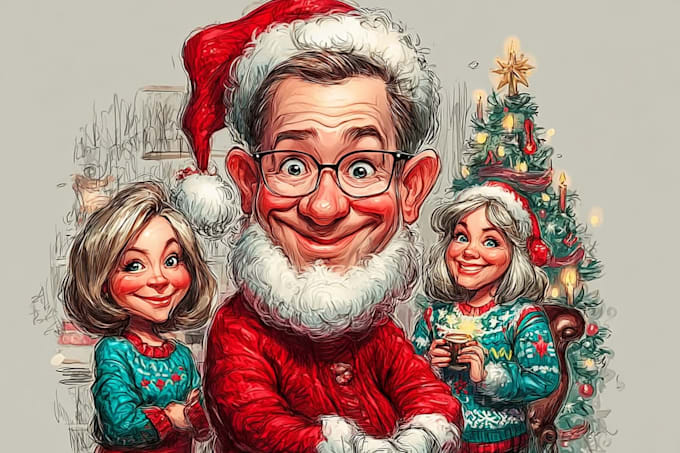 make a christmas cartoon portrait or illustration