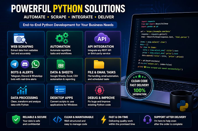 create custom python scripts for automation, scraping and apis