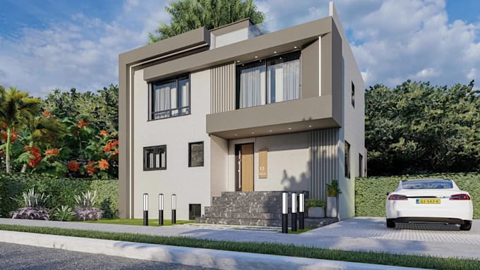 redesign 3d residential building, bespoke elevation, modern luxury home, blender