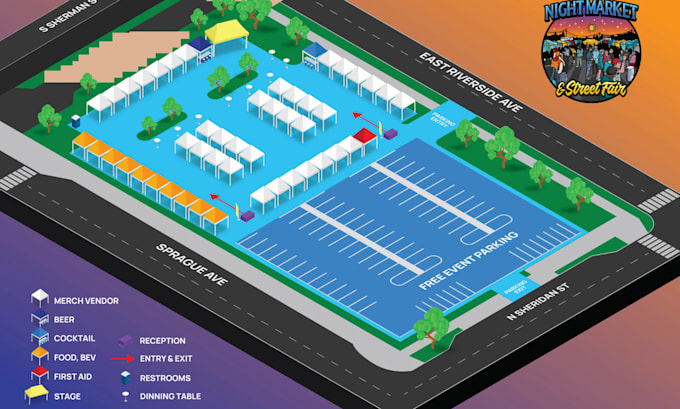 design 3d isometric event maps, festival map illustrations and cartography