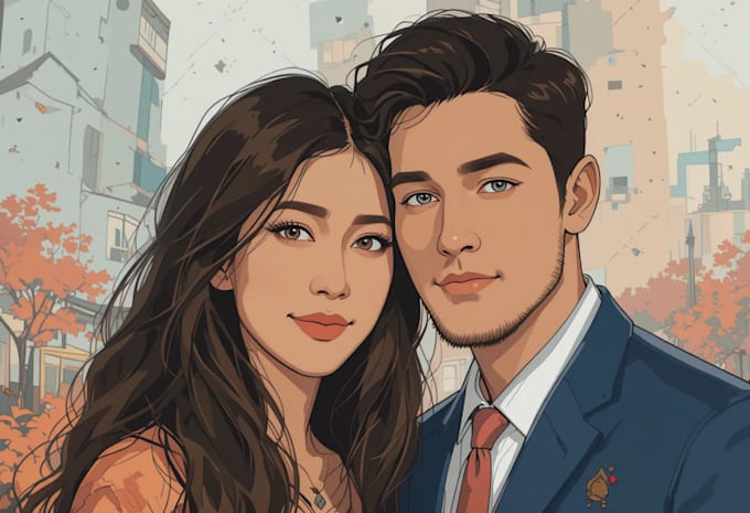 draw couple portrait illustration from photo