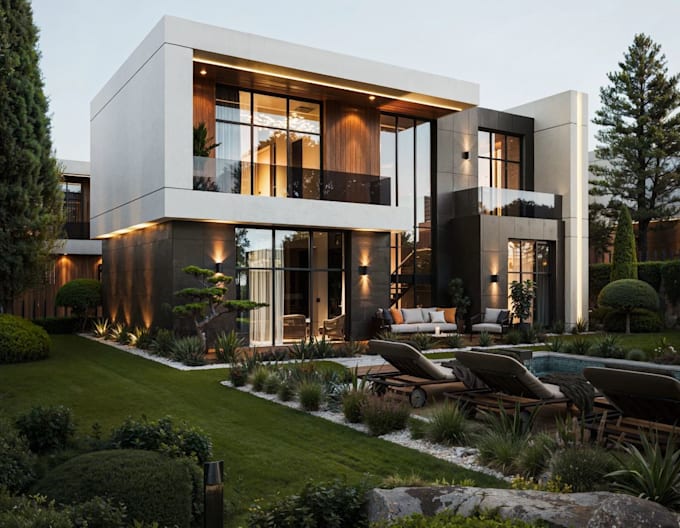 Model 3dluxury villa exterior,oudoor patio rendering,modern residential ...