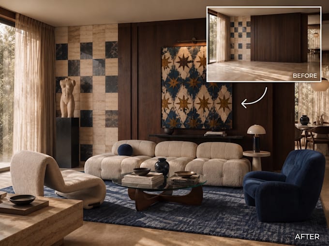 virtual staging renovation interior design for real estate house apartment room