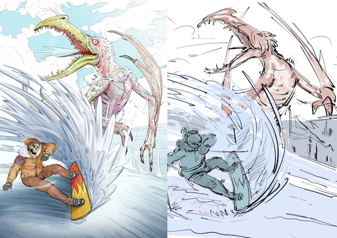 create concept art, character design and environment design