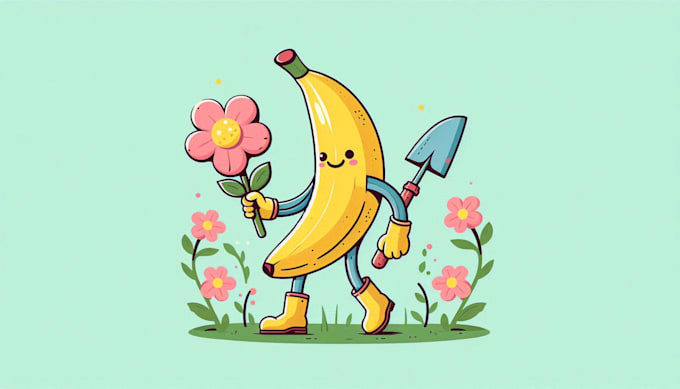 create banana pick flowers in spring character logo for you in one day