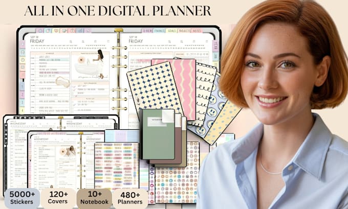 design digital planner hyperlinked planner custom printable and notion planner