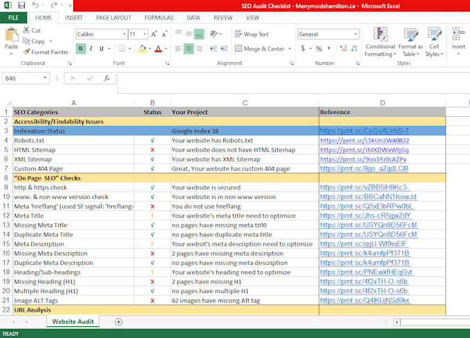 do a SEO audit and fix core issues with full action plan