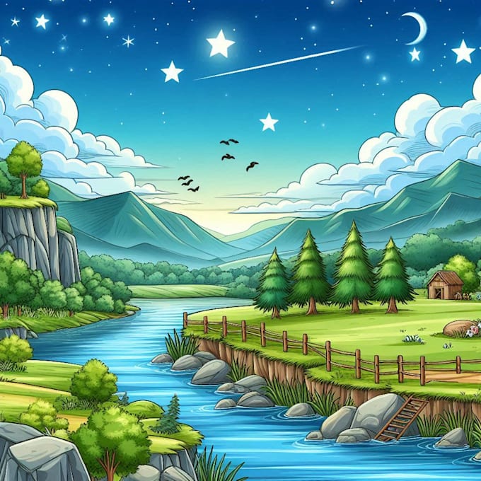 cartoon realistic concept art, game art, fan art, background illustration
