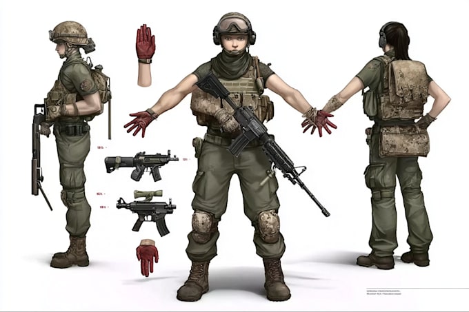draw 2d game art military character design