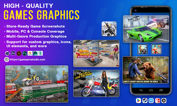 design high quality game screenshots and production graphics