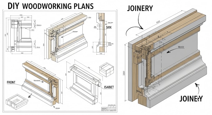 create 3d cad model and drawings for millwork,  DIY woodworking plans, joinery
