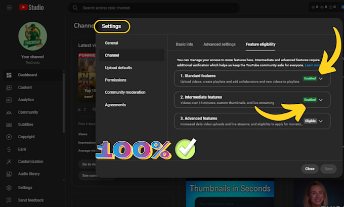 create and customize your youtube channel with all  settings done