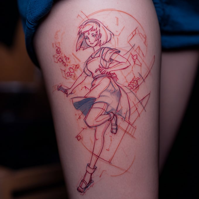 tattoo illustration anime style in lines