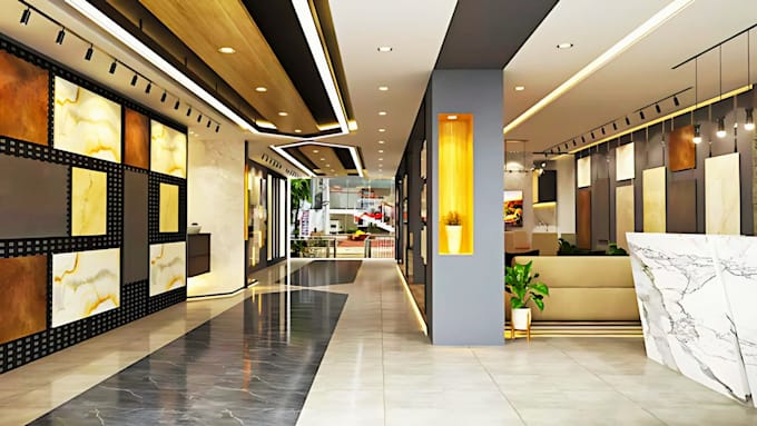do 3d tiles showroom design, faucets, kitchen, ceramics, sanitary ware showroom