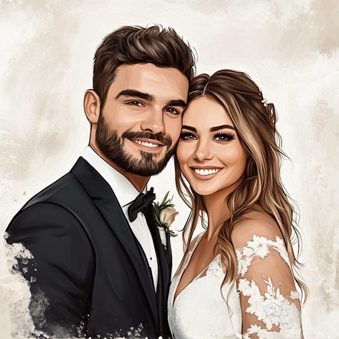 draw a couple portrait, wedding illustration