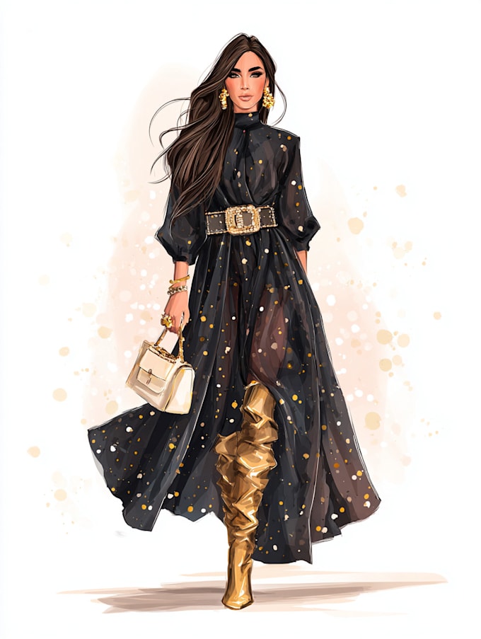 draw a fashion illustration, sketch, portrait
