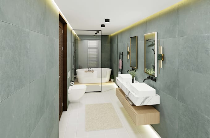 do bathroom interior design in 3d and rendering