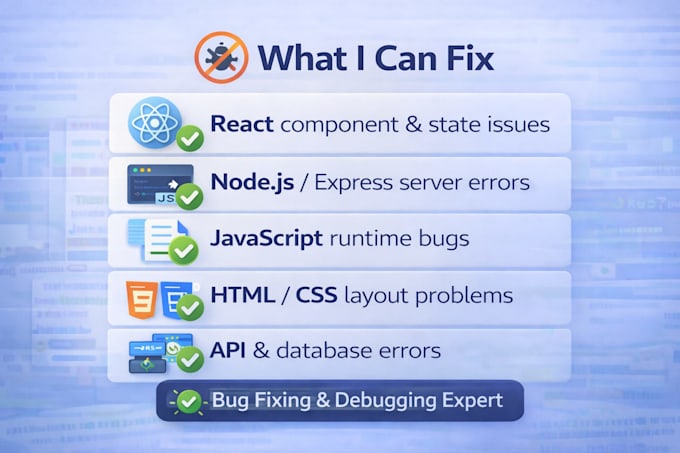 fix react, nodejs, javascript bugs and website errors fast