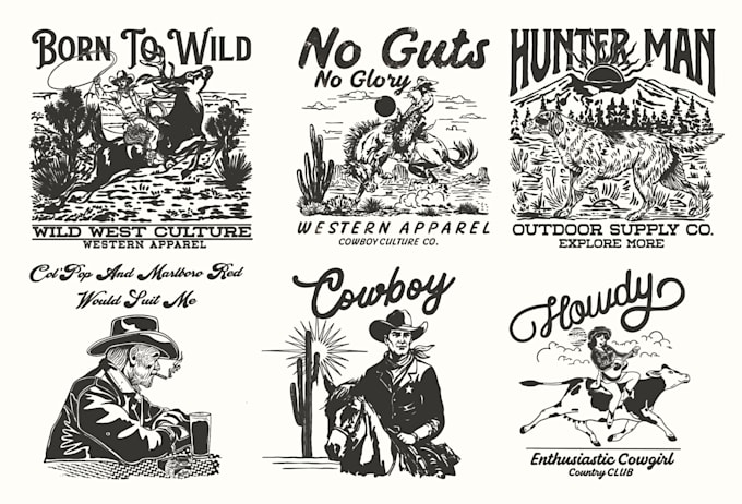 design vintage western hand drawn logo and t shirt