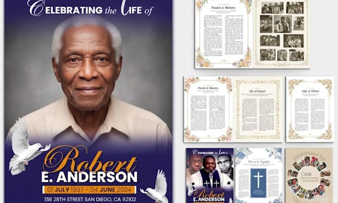 design funeral flyer, obituary program booklet memorial service card event flyer
