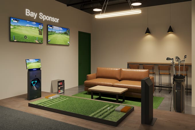 do 3d rendering for indoor golf simulator and studio