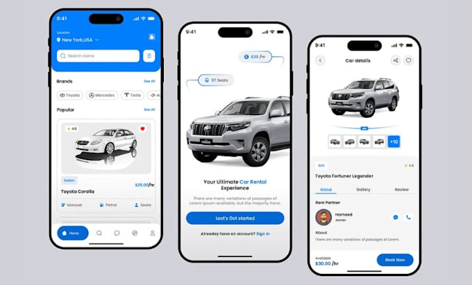 build custom taxi app, car rental and ride hailing app ui ux for android ios