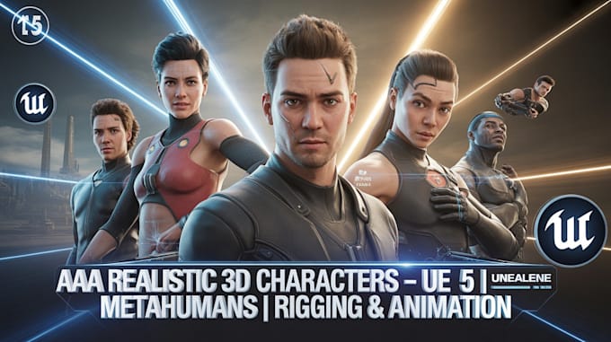create aaa realistic 3d game characters, metahumans, rigging animation in ue5