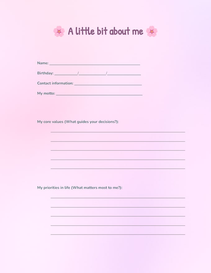 send you a printable self reflection journal