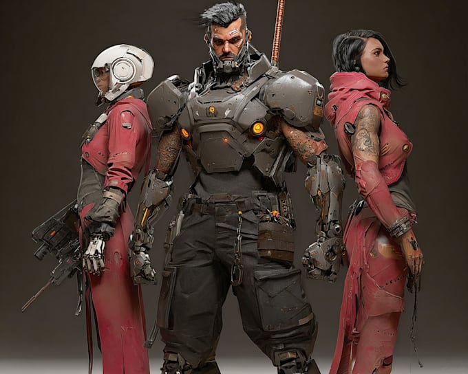 create realistic scifi, cyberpunk characters art